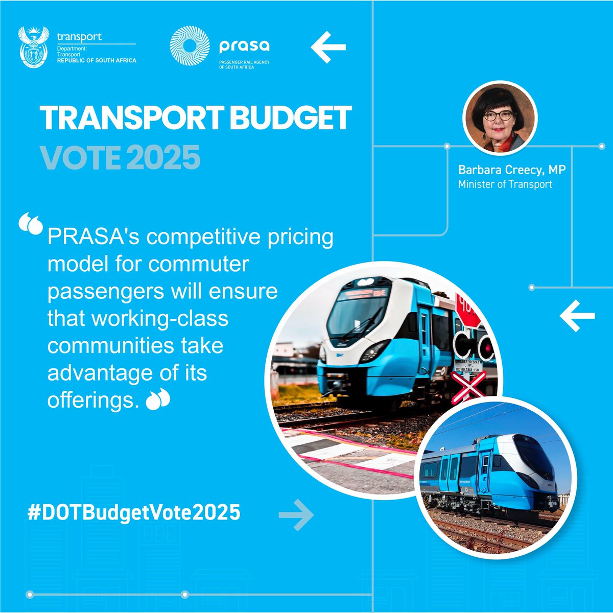 PRASA Group (@prasa_group) on Twitter photo ๐ Transport Budget Vote 2025 | Minister Barbara Creecy highlights PRASAโs commitment to affordable mobility!#BudgetVote2025 #DoTBudgetVote2025 #RebuildingRail
<a href="/Dotransport/">Department of Transport</a> ๐ Transport Budget Vote 2025 | Minister Barbara Creecy highlights PRASAโs commitment to affordable mobility!#BudgetVote2025 #DoTBudgetVote2025 #RebuildingRail
<a href="/Dotransport/">Department of Transport</a>