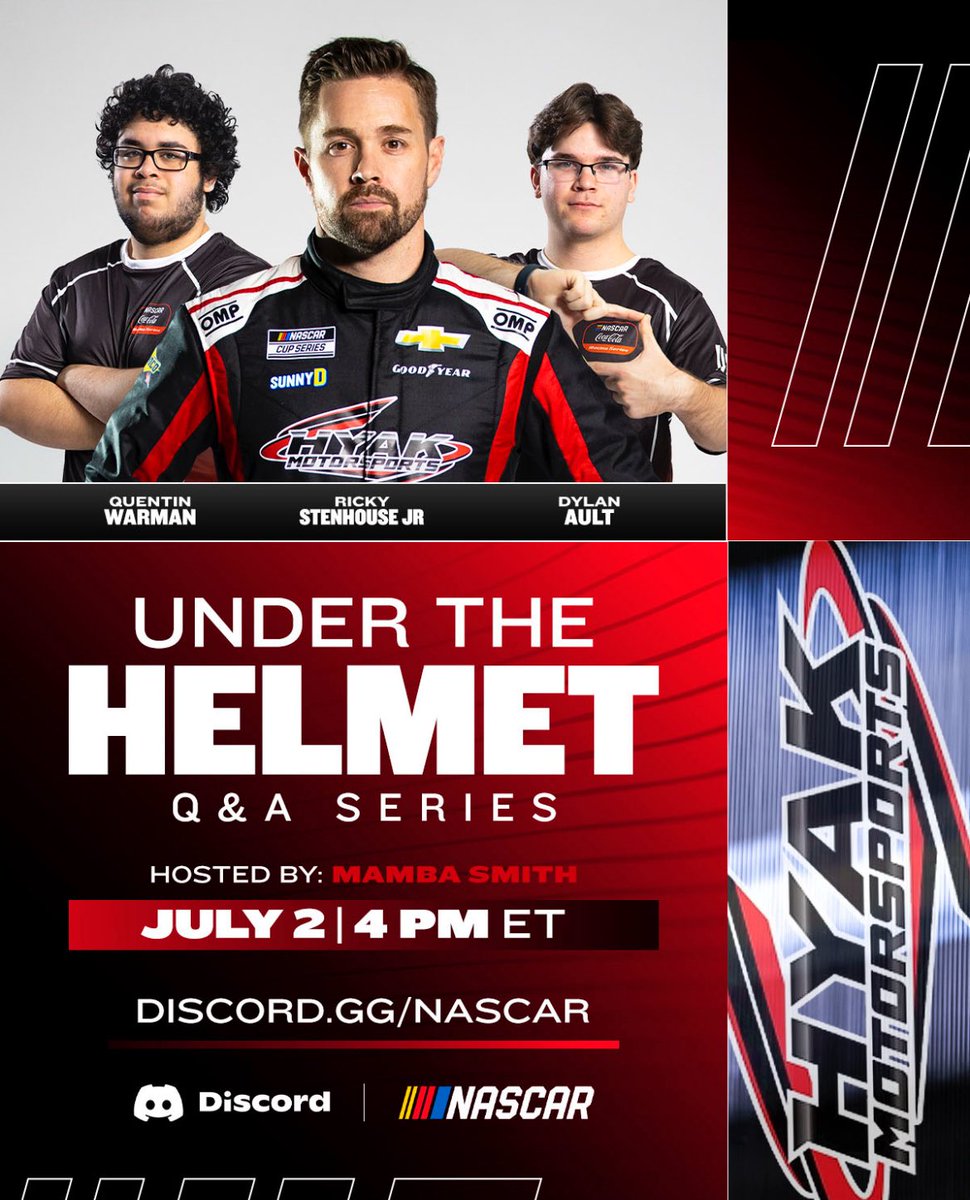 ENASCAR (@enascargg) on Twitter photo You ask, <a href="/HYAKMotorsports/">Hyak Motorsports</a> drivers answer.
Live at 4PM ET in the NASCAR Discord: discord.gg/nascar You ask, <a href="/HYAKMotorsports/">Hyak Motorsports</a> drivers answer.
Live at 4PM ET in the NASCAR Discord: discord.gg/nascar