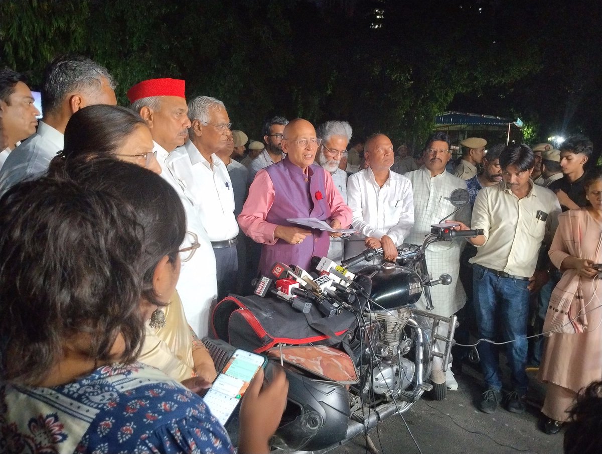 Multi-utility Bullet turned into make-shift Media podium outside ECI.