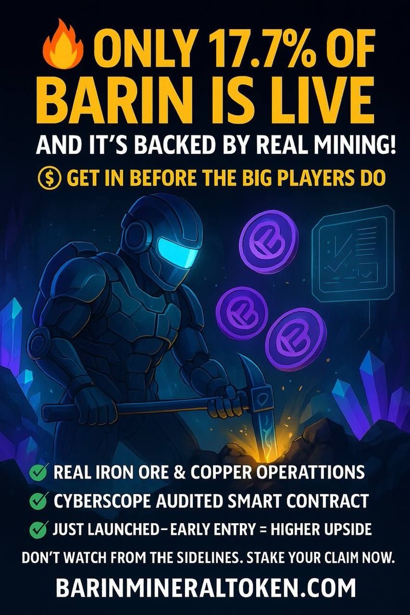 🔥 Only 17.7% of $BARIN is Live – And It’s Backed by Real Mining!
💰 Get in Before the Big Players Do

The doors just opened — $BARIN Token is now live on Coinstore and backed by a real-world mineral export company.

✅ Real iron ore &amp; copper operations
✅ Cyberscope audited