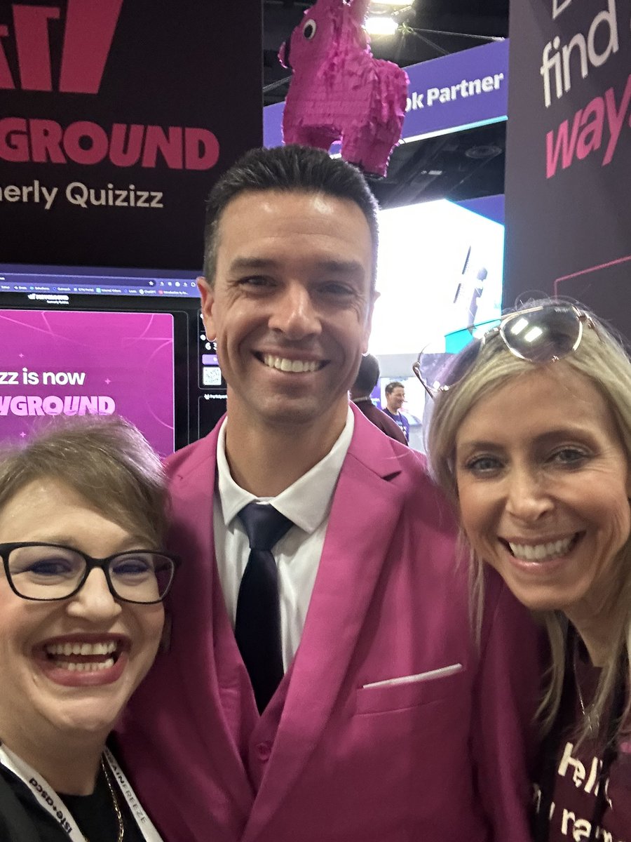 jblakemccrary's tweet photo. How could I forget to post this? I told @KyleNiemis that he better bring the pink suit to #ISTELive! Let’s find a Way(ground)! Love these people and their community! @waygroundai @AlanaColabella https://t.co/s7815e03XD