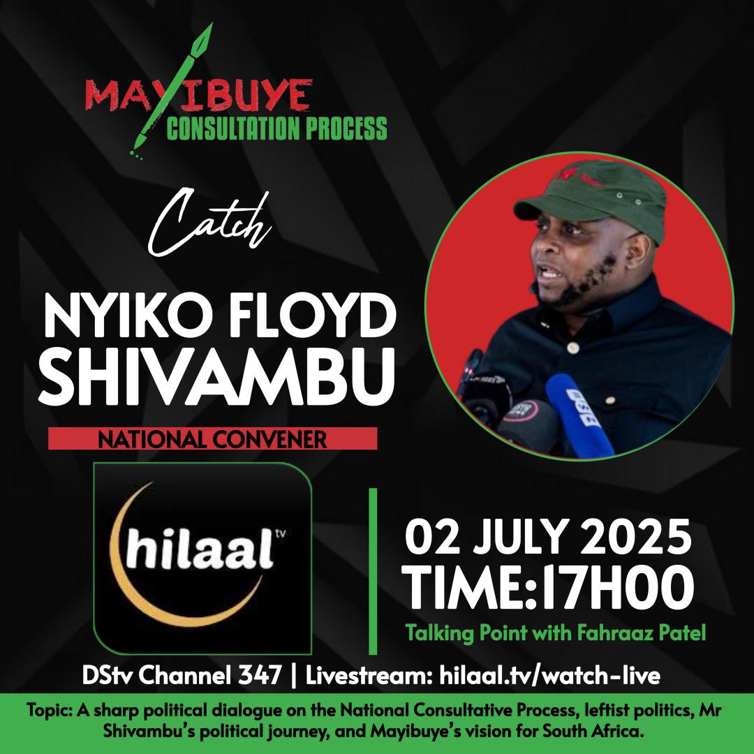 Floyd Shivambu (@floydshivambu) on Twitter photo Today we are speaking to <a href="/Hilaaltv/">Hilaal TV 🌙</a> at 17h00 to reflect on Mayibuye Consultation Process! #MayibuyeiAfrika!! Today we are speaking to <a href="/Hilaaltv/">Hilaal TV 🌙</a> at 17h00 to reflect on Mayibuye Consultation Process! #MayibuyeiAfrika!!