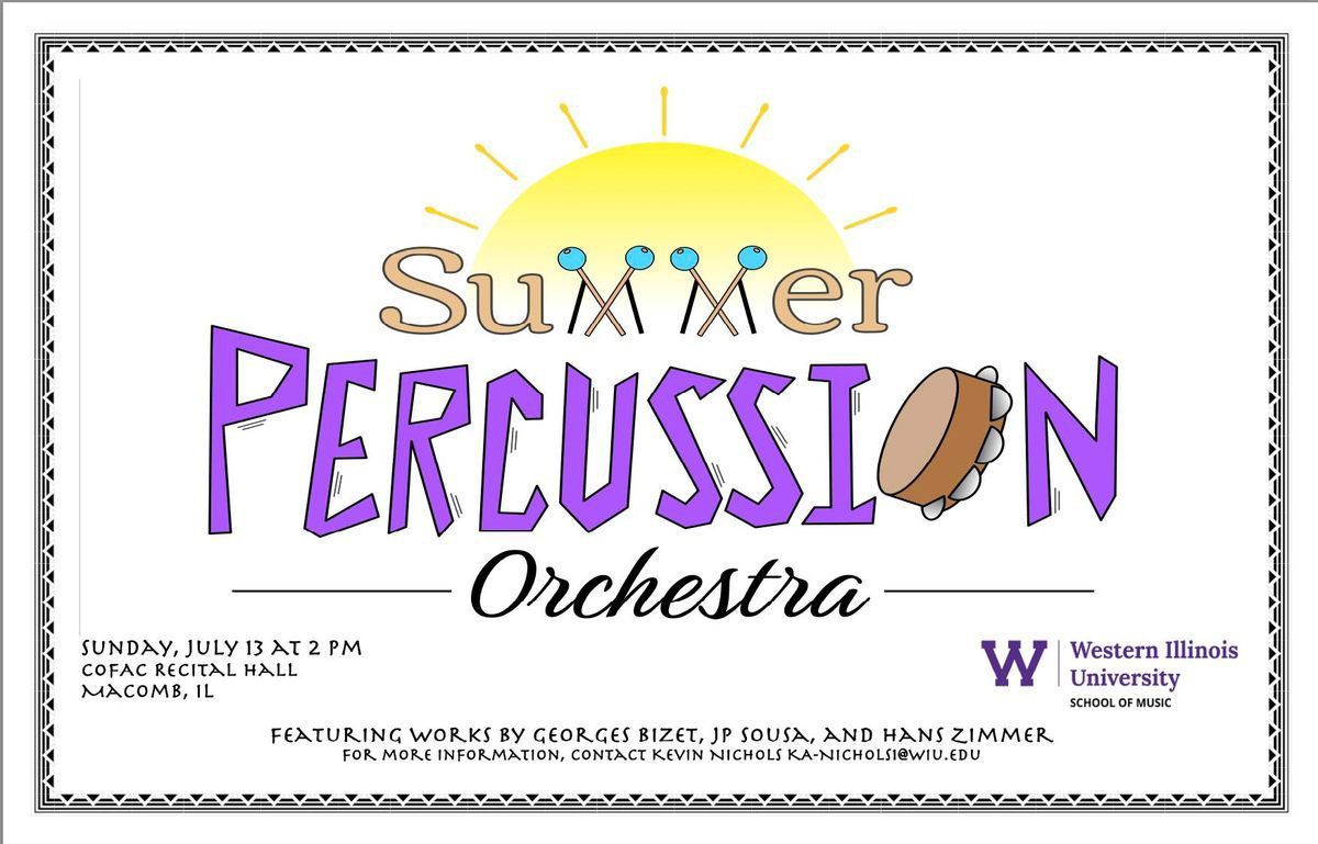The Western Illinois University Summer Percussion Orchestra will present a free concert at 2 p.m. on Sunday, July 13, in the College of Fine Arts and Communication (COFAC) Recital Hall. Read more: go.wiu.edu/3Ti9SGz