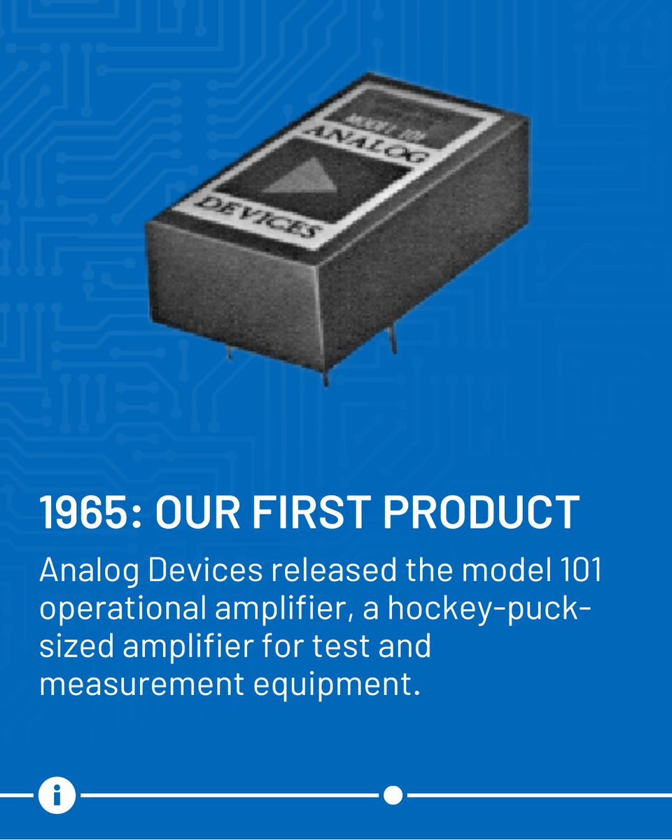 ADI_News's tweet image. It started with a single op amp in 1965.
Fast forward 60 years: we’re still building smarter, smaller, and more connected tech. Let’s rewind, decade by decade, starting with the '60s. #ADIturns60