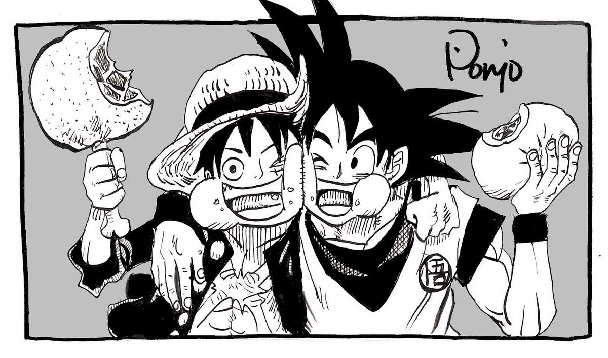 むぎゅっとルフィと悟空
#ワンピース #ONEPIECE #DRAGONBALL 