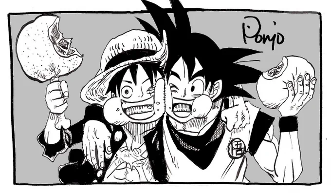 むぎゅっとルフィと悟空
#ワンピース #ONEPIECE #DRAGONBALL 