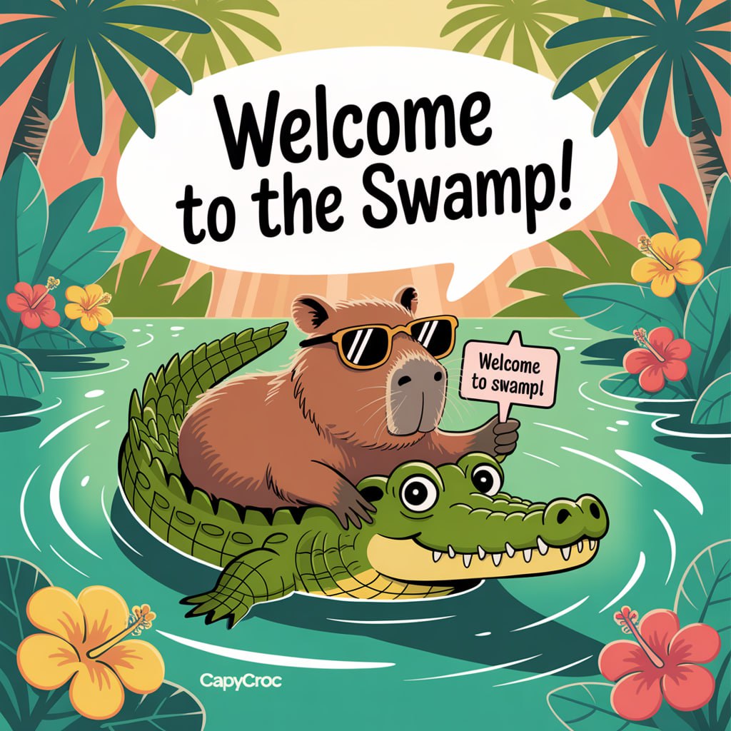 CapyCroc's tweet photo. 🫖 Welcome to the Swamp, fren 🐊
You just joined the chillest corner of crypto.
No FOMO, no drama — just pure capy vibes.

Drop your memes, sip your tea, and let’s ride 🚀
#CapyCroc is here.
https://t.co/j9OVAdheOV

#MemeCoin #CryptoCommunity #NoStressOnlyCapy #BasedOnTrueChill #CapybaraVibes #CryptoTwitter #DegensUnite