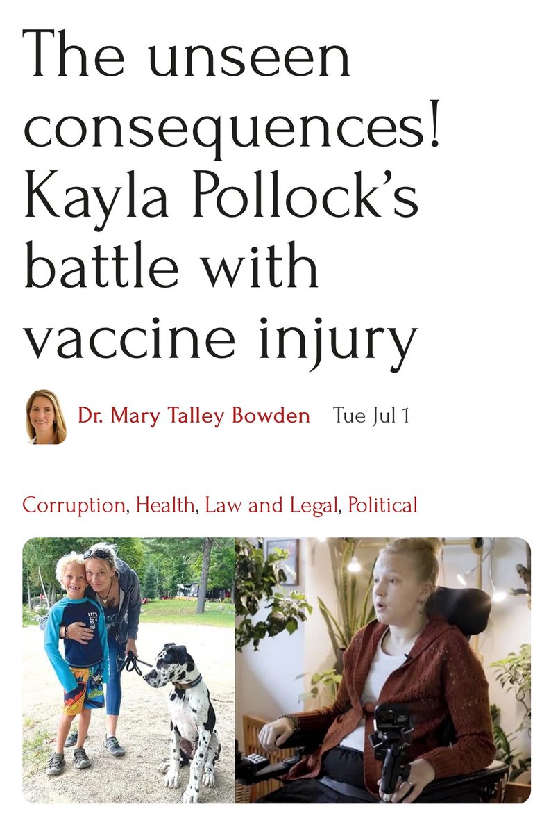 Mary Talley Bowden MD (@mdbreathe) on Twitter photo Paralyzed from the neck down from the COVID shots, <a href="/kcpollock/">Kayla Pollock</a> was offered MAID twice. For the sake of her young son, she refused and is fighting back.
Link to our interview in comments. Paralyzed from the neck down from the COVID shots, <a href="/kcpollock/">Kayla Pollock</a> was offered MAID twice. For the sake of her young son, she refused and is fighting back.
Link to our interview in comments.
