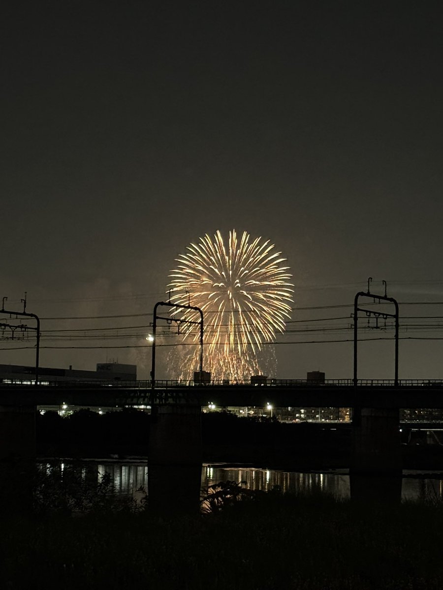 毎年恒例の花火を毎年恒例の場所から