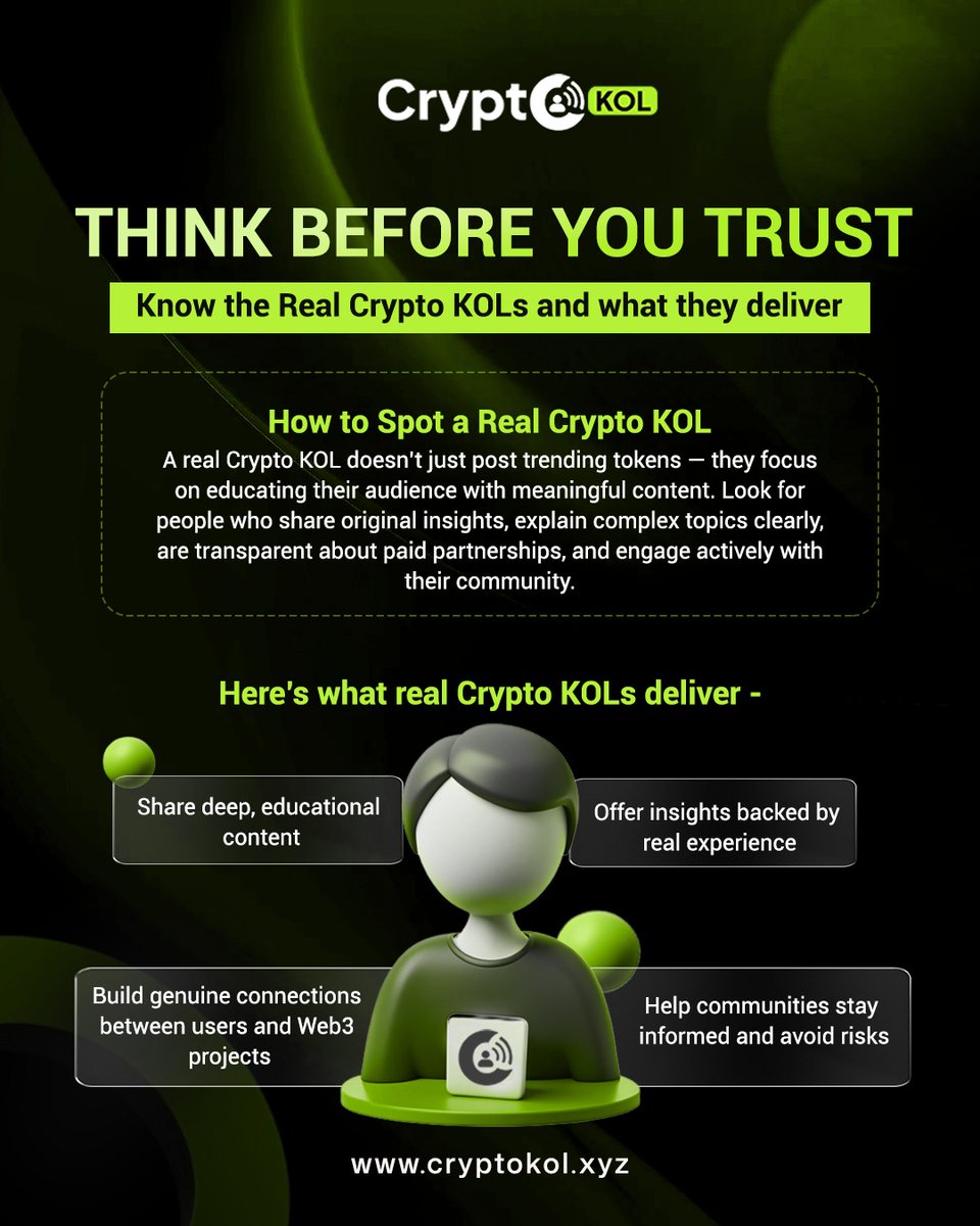 cryptokolz's tweet photo. Think Before You Trust — Know the Real Crypto KOLs.✨
Visit website - https://t.co/zO45DXMkDZ
#CryptoKOL #Web3Wisdom #cryptokoldeliver #crypto #Kols #innovation #DYORAlways #CryptoInsights https://t.co/8hIwpHjXPR