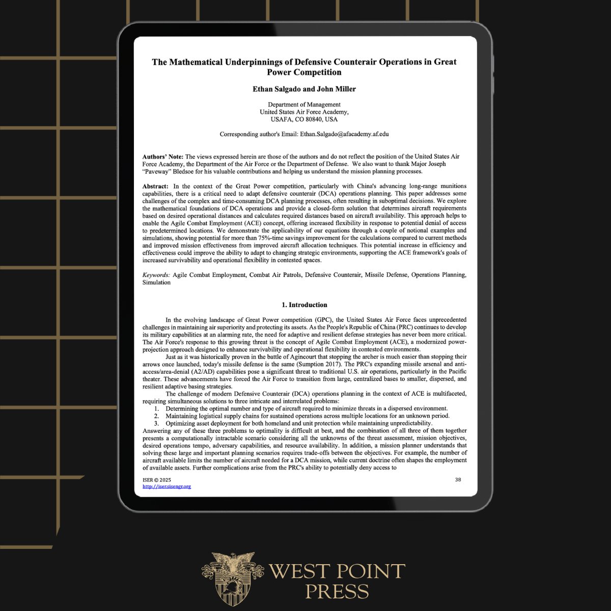 WestPointPress's tweet image. In case you missed it! Explore how innovative tools can enhance the Joint Force's capability to plan and execute operations in challenging environments. Learn why these tools are essential for sustaining global stability.
Dive into the research: iser.sisengr.org/index.php/iser…