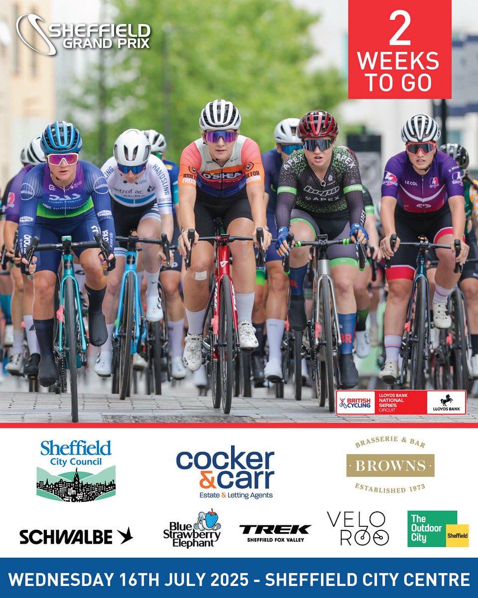 🏁 Only 2 Weeks to Go! 🏁

The countdown is ON! ⏳
In just 14 days, the streets of Sheffield will come alive with the thrill of elite cycling at the Sheffield Grand Prix! 🚴‍♂️💨