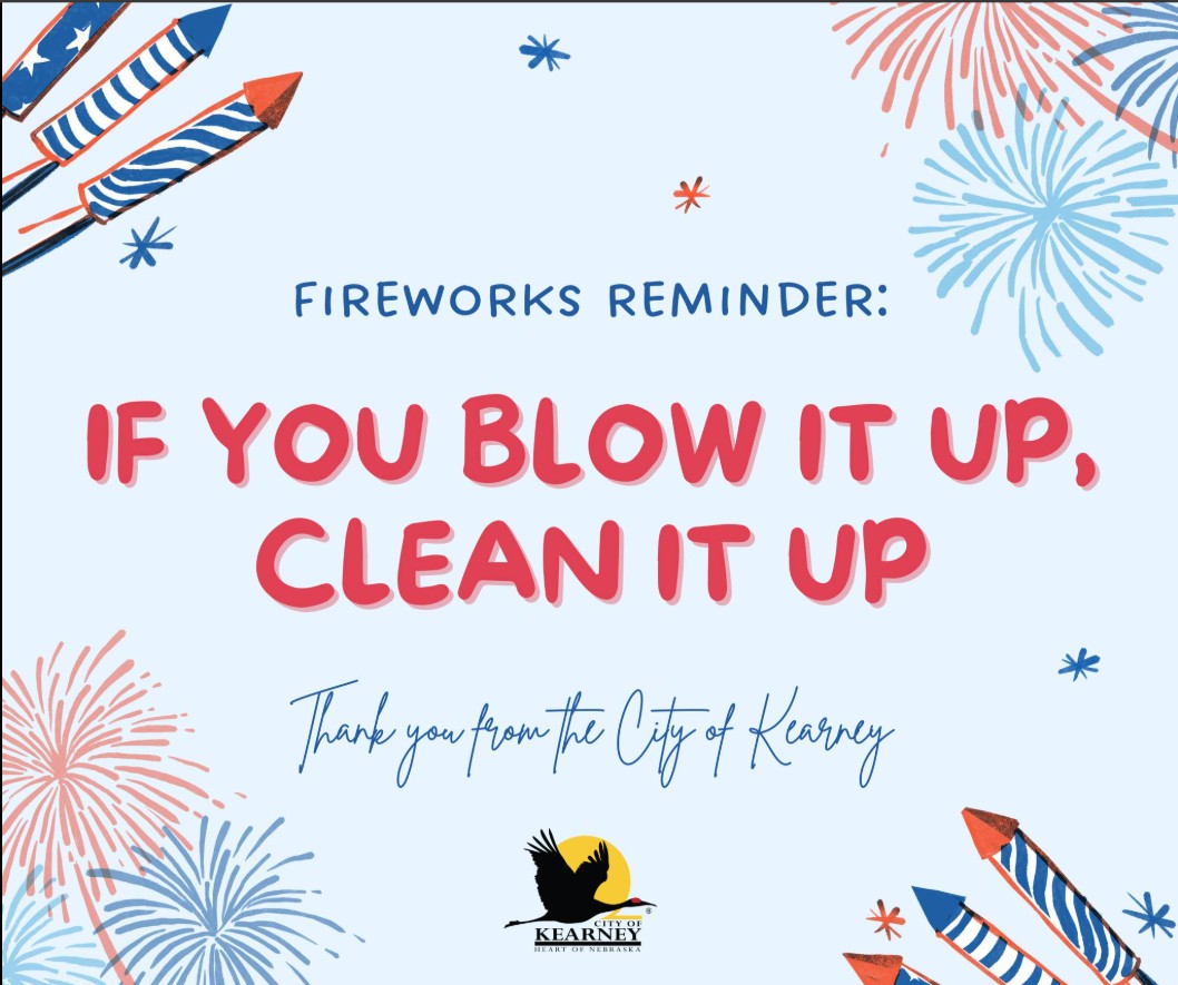 KearneySWMP's tweet image. Firework debris left behind can clog storm inlets and potentially lead to regional flooding. Please pick up spent shells and other debris. THANKS
@CityofKearney @NTVNEWS @1340KGFW @KSNBLocal4 @KearneyHub @NebrWaterCenter @989TheVibeFM @NewsChannelNE @StormwaterONE @NebraskaNRDs