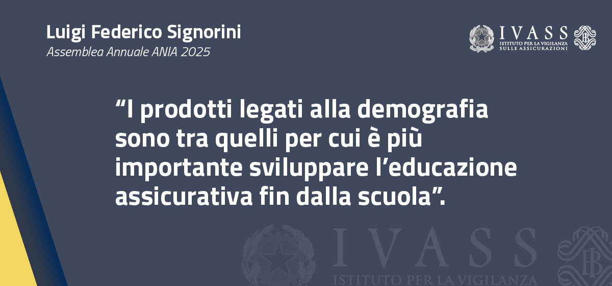 Oggi il Presidente #IVASS #LuigiFedericoSignorini è intervenuto all’#Assemblea2025ANIA focalizzandosi su due temi-chiave: #demografia e #tecnologie digitali. Quali riflessi sulle #assicurazioni? Approfondisci e leggi il testo completo dell’intervento 👉 t.ly/83u0R