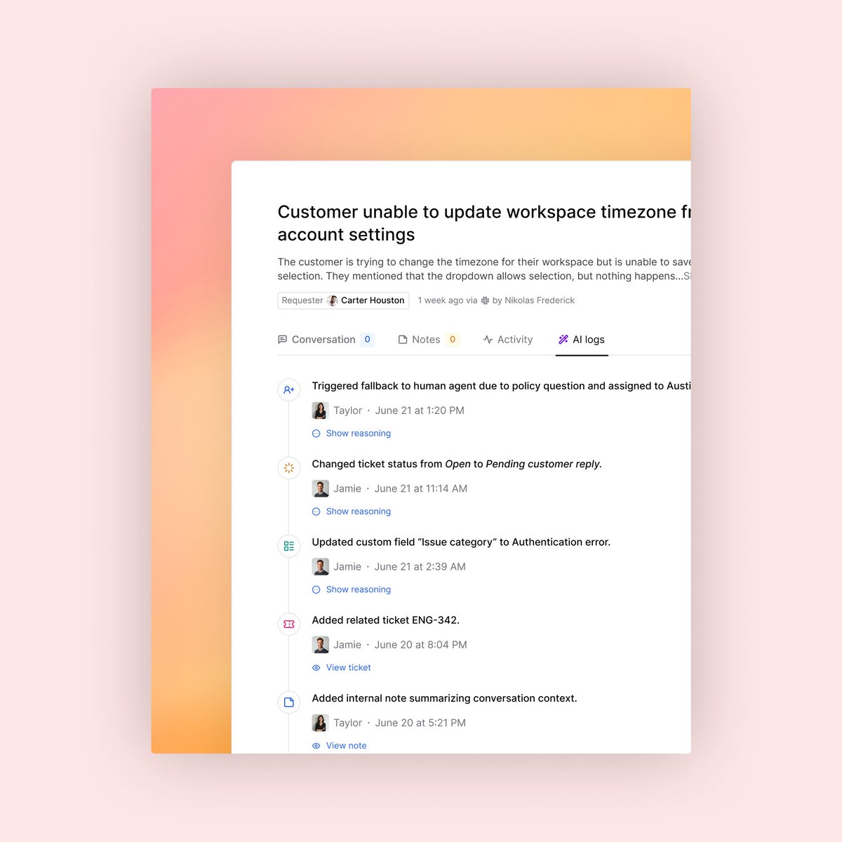 thenaplatform's tweet image. AI is running your support tickets — but can you see what it’s doing?

Meet AI Logs: a real-time view of every AI action, fallback, and decision.

Built for transparency, trust, and better automation.

Your AI just got accountable.

#CustomersupportAI #Thena #B2Bcustomersupport