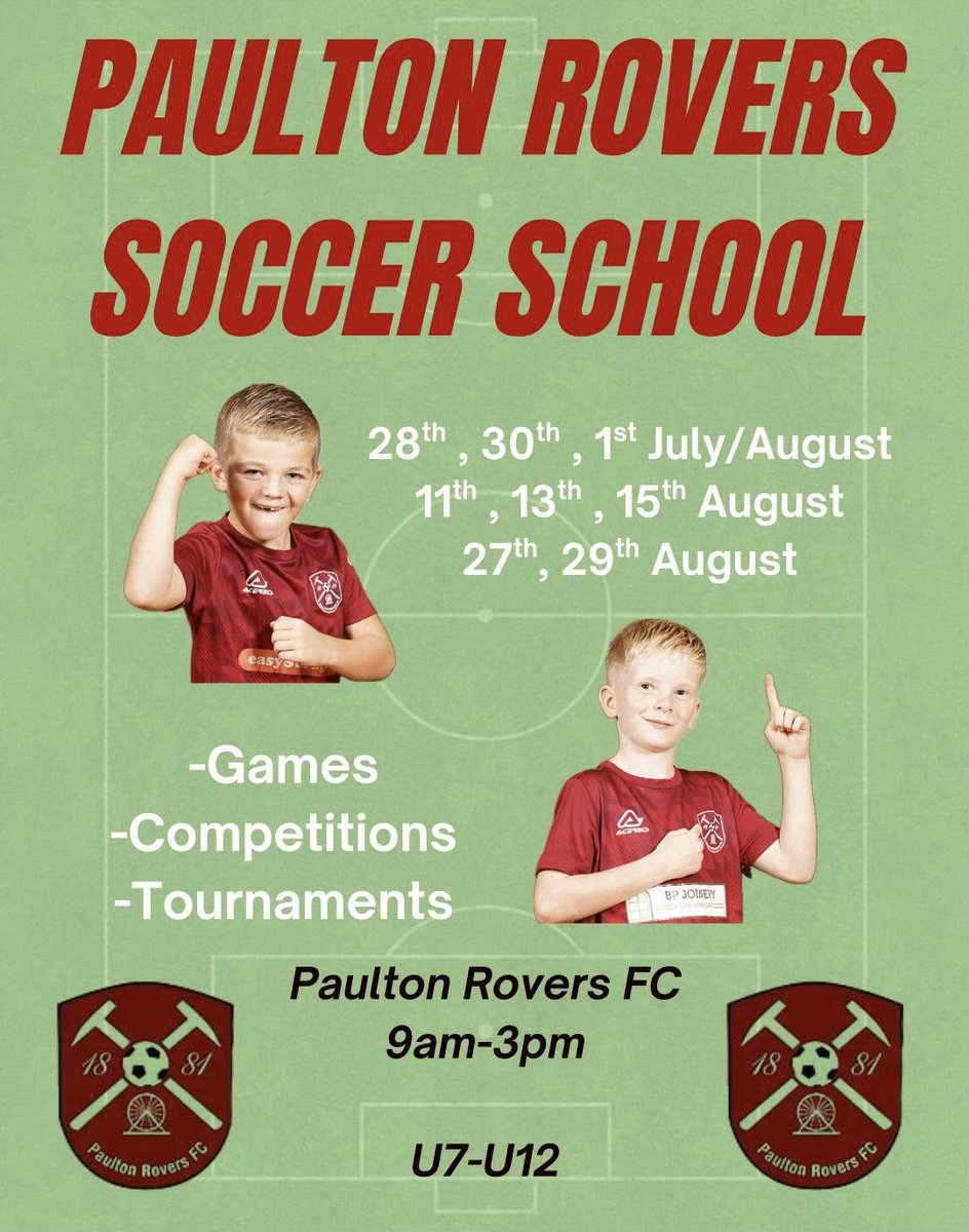 ⚽️ Summer Soccer School ⚽️

Looking to keep your child entertained this summer? We have the perfect solution, football fun, competitions &amp; tournaments 👍

Please reserve your child’s place by using the link below &amp; completing the booking form👇

forms.gle/nG4oV9BtCn5GCg…