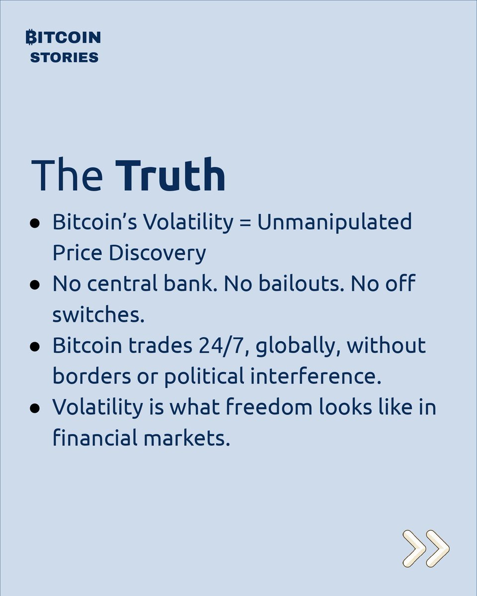 BitcoinStories1's tweet photo. Bitcoin Myth: It’s Too Volatile
Yes, Bitcoin’s price moves. But that’s what price discovery looks like when money isn’t manipulated.
New technologies are volatile — until the world catches up.
Volatility is the cost of freedom, transparency, and a truly global market.

#Bitcoin https://t.co/CuwdOM8hPg