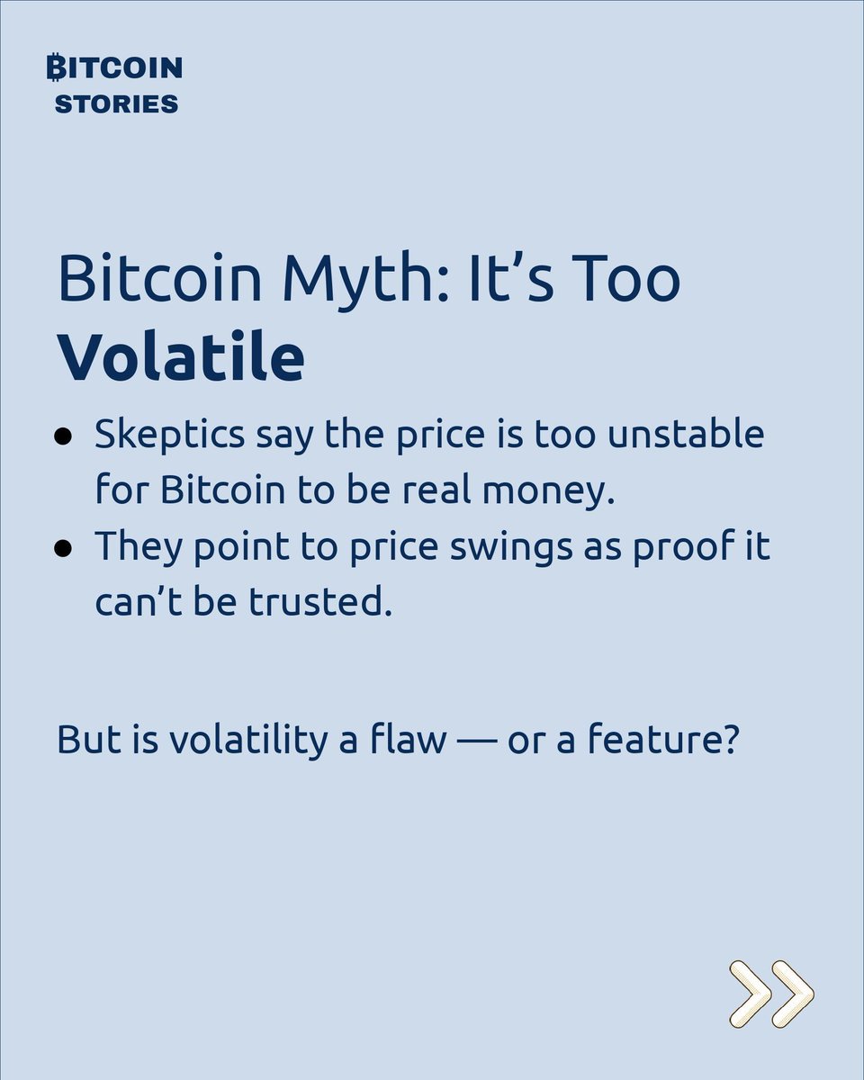 BitcoinStories1's tweet photo. Bitcoin Myth: It’s Too Volatile
Yes, Bitcoin’s price moves. But that’s what price discovery looks like when money isn’t manipulated.
New technologies are volatile — until the world catches up.
Volatility is the cost of freedom, transparency, and a truly global market.

#Bitcoin https://t.co/CuwdOM8hPg