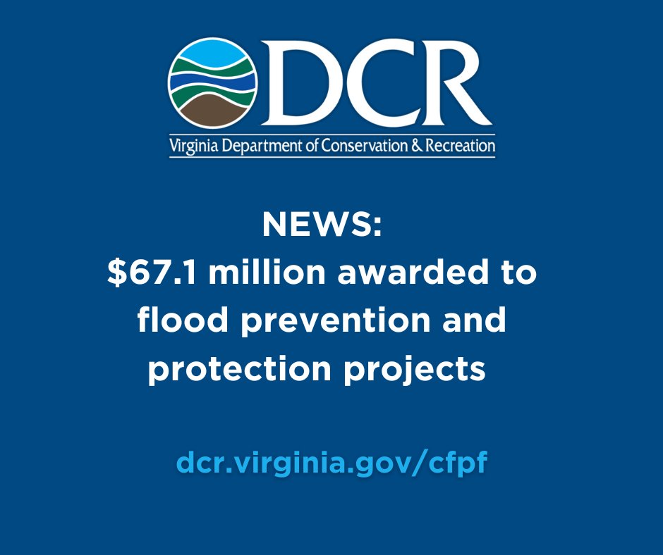 The awarded projects will expand flood prevention and protection projects including mitigation, capacity building, planning and studies throughout Virginia. Learn more: dcr.virginia.gov/cfpf  #FloodAwareVA