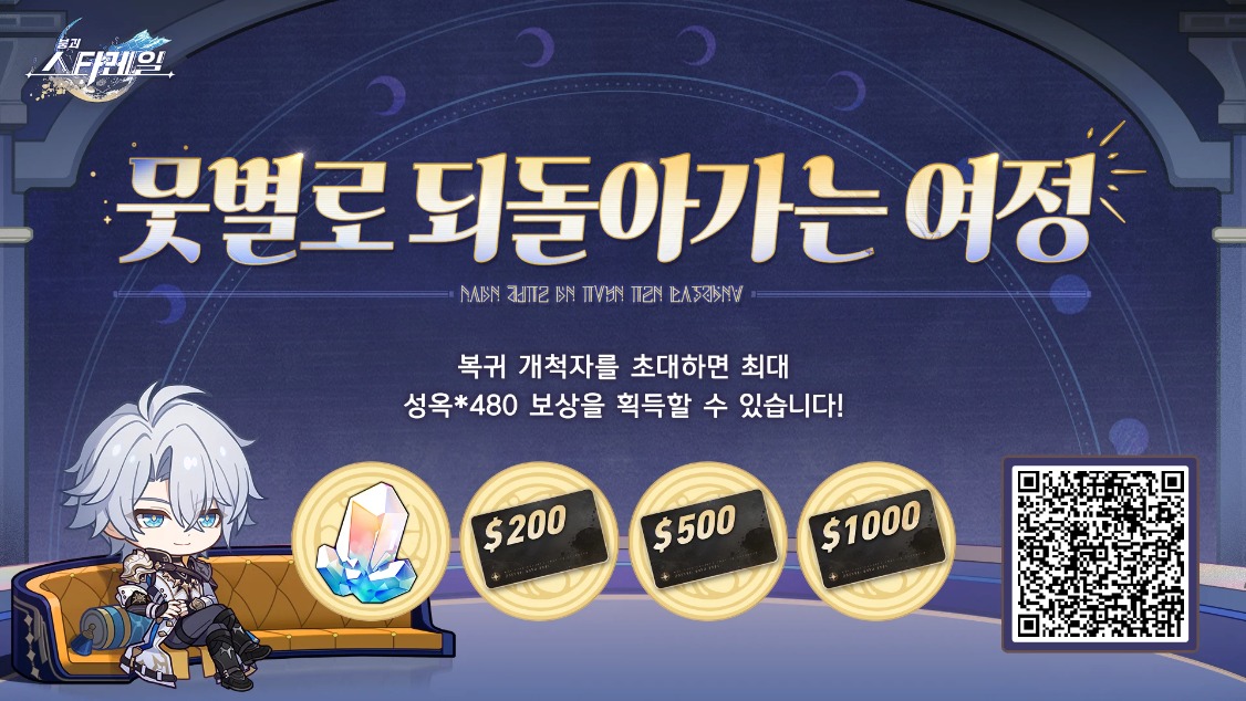 복귀 개척자가 초대 코드를 연동하고 게임에 로그인하면 성옥, 기프트 카드 등 깜짝 보상을 받을 수 있어요.