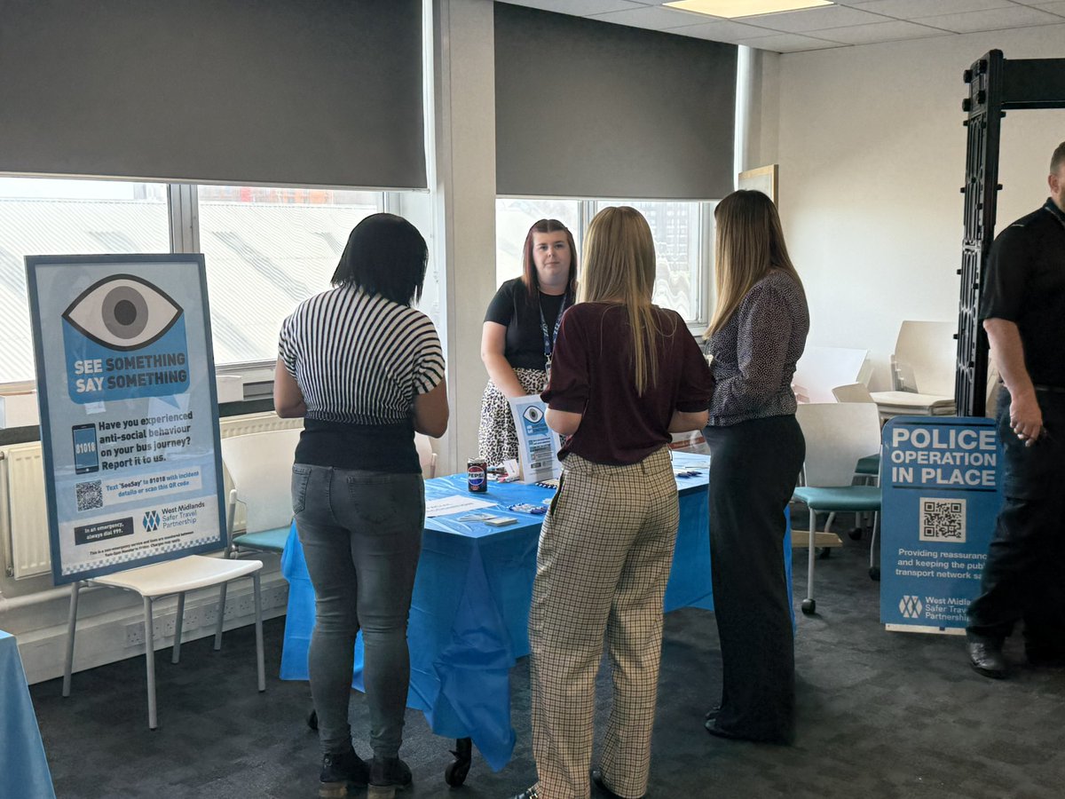 ST_Police's tweet image. As part of our #asbawarenessweek we’re holding one of Time to Talk events in the offices of @WestMids_CA to better understands any concerns the staff have when using public transport.