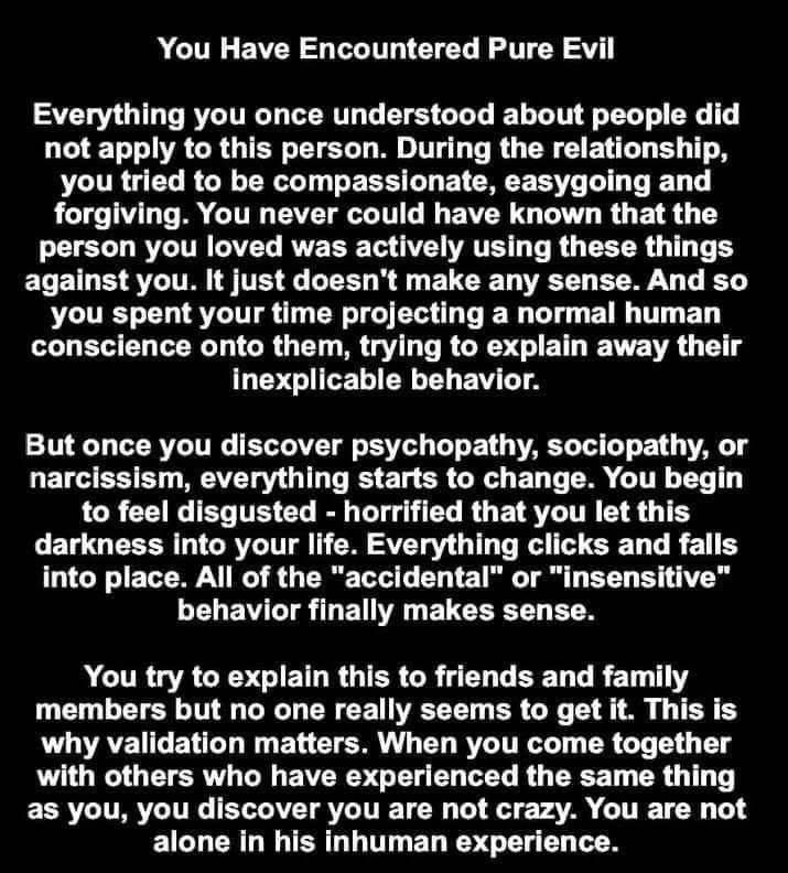 From my FB memories a year ago. 

I had no way of knowing that the evil I had (already) encountered was nothing compared to what she would do next.  

To my “endearing, people pleasing” ex - fuck you for bringing that darkness into my life. 

BUT, I made it through AND I won! 😊