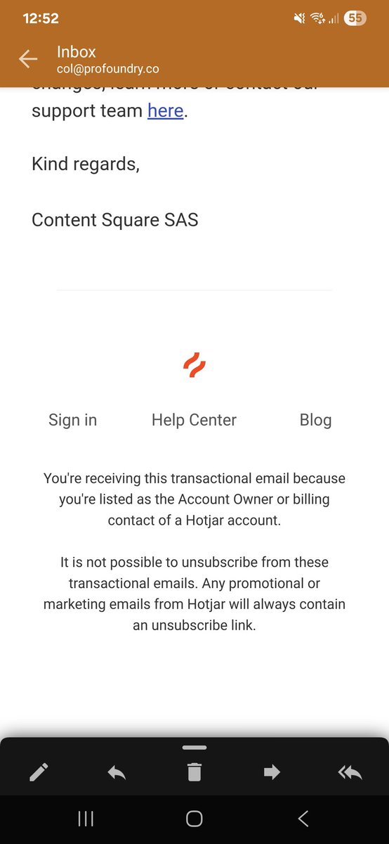 .<a href="/hotjar/">Hotjar | by Contentsquare</a> how is this a transactional email and as it's not why doesn't it have an Unsubscribe link?