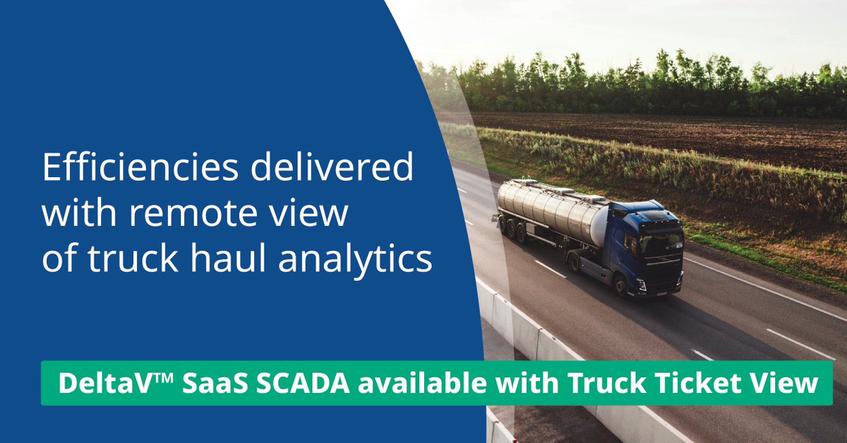 Emerson’s DeltaV™ SaaS SCADA with Truck Ticket View quickly and easily connects, gain visibility and control of remotely located asset and logistical data analytics to significantly reduce needs for site visits.

Watch >  emr.as/M1qY50VPBpA

#oilandgas #trucking #logistics