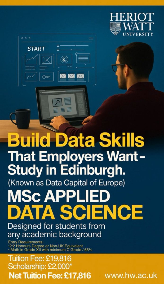 broad_mindgroup's tweet image. 📊 Unlock Your Future in Data Science!
Study in the Data Capital of Europe – Edinburgh at Heriot-Watt University
💡 Join the MSc Applied Data Science – designed for students from any academic background!
#HeriotWattUniversity #DataScienceMasters #StudyInUK #EdinburghUniversity