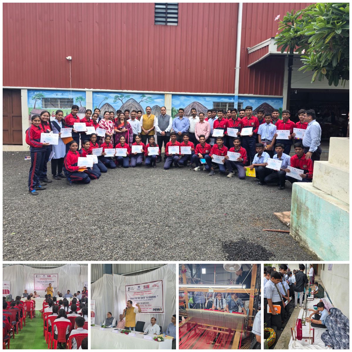Khargone Khasrawad Handloom Cluster, Maheswar, Madhya Pradesh, was the venue for a one-day workshop of DIY (Do-It-Yourself) by NHDC today. The event saw participation of local MoT stakeholders and state government officials and a large number of students. The 11 &amp; 12 standard