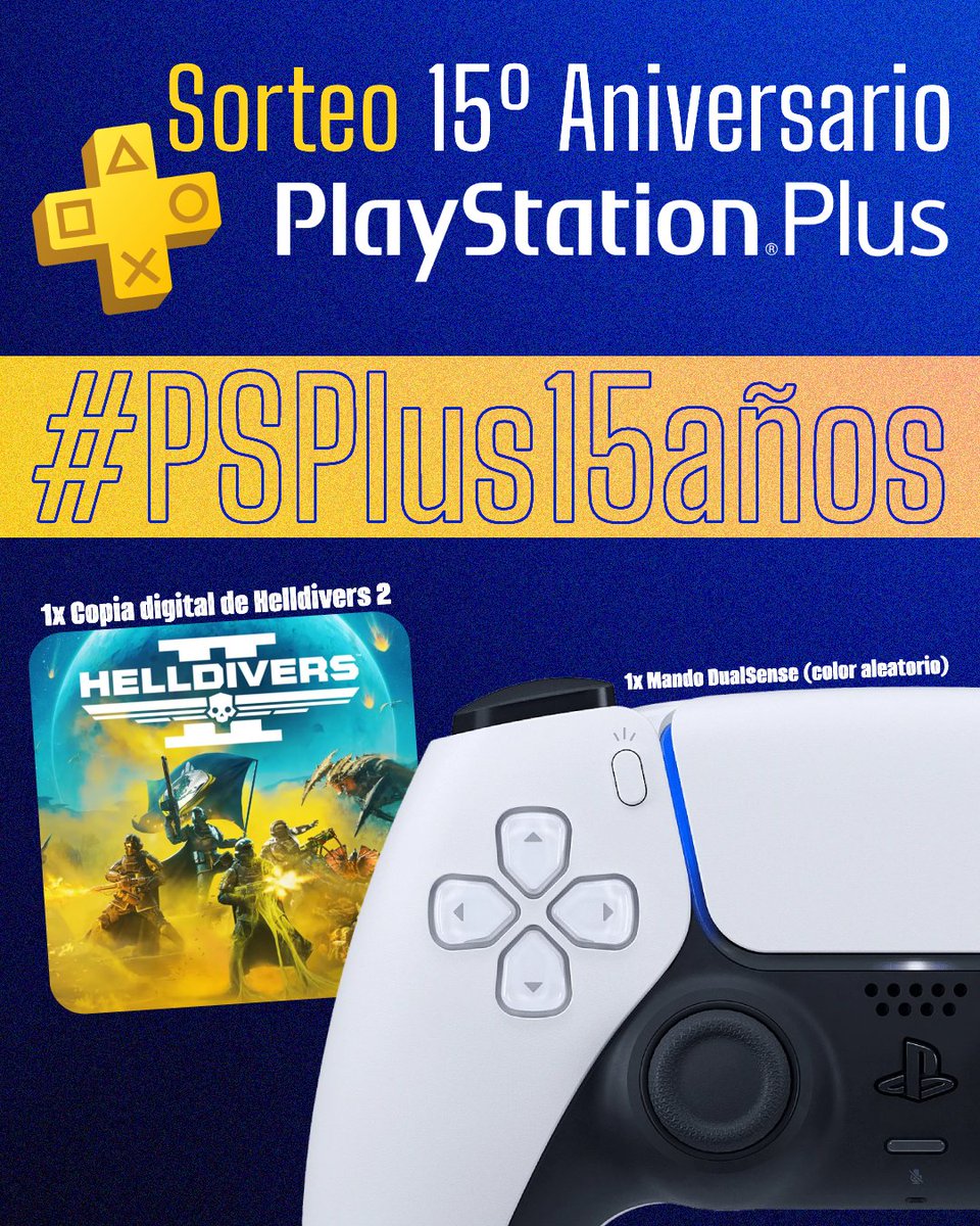 ¡Celebramos los 15 años de PS Plus!

Empezamos un concurso con el que uno de nuestros seguidores podrá llevarse UN DUALSENSE de color aleatorio y una clave de Helldivers 2.

Para participar debéis seguir a <a href="/PSPlusES/">PlayStation Plus España</a>, a <a href="/VandalOnline/">Vandal</a> y hacer un RETUIT CITADO utilizando el hashtag