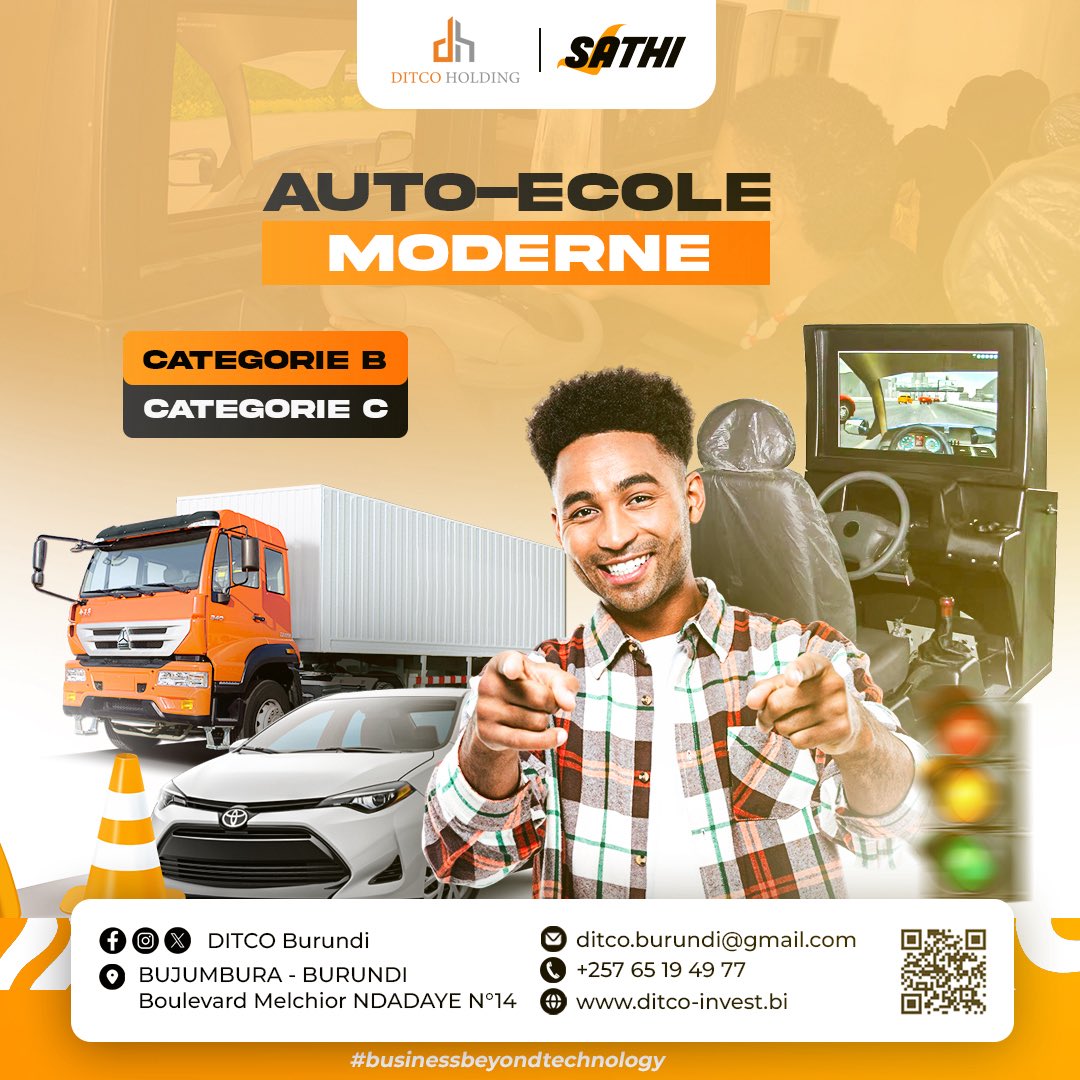 ditco_holding's tweet photo. 🚗✨Maîtriser la conduite, c’est avec l’Auto-école Moderne DITCO !
Simulateurs réalistes, formateurs pros, véhicules adaptés.
📍Bd Melchior Ndadaye n°14, Bujumbura
📞 +257 65194977
🌐 https://t.co/97PyujhSHv
#AutoÉcoleModerne #DITCOHolding https://t.co/npqCwcTqRL