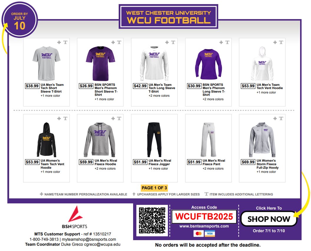 The Golden Ram's Football Team Shop is now open until July 10th! Order your brand-new gear before it's too late!
bsnteamsports.com/shop/WCUFTB2025
#GenerationsStrong #RamPride