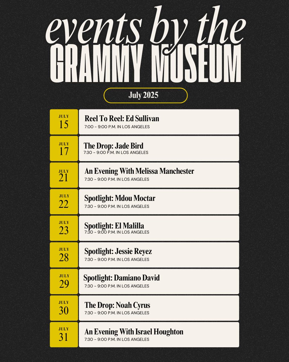 RecordingAcad's tweet image. ⭐️ This month, the @GRAMMYMuseum welcomes an eclectic lineup of artists and the powerful stories behind their music.
▶️ If you're in Los Angeles, don't miss @mdoumoctar, @elmalibaby, @jessiereyez, @daviddamiano99, @noahcyrus, and more: grm.my/3TmbUpc