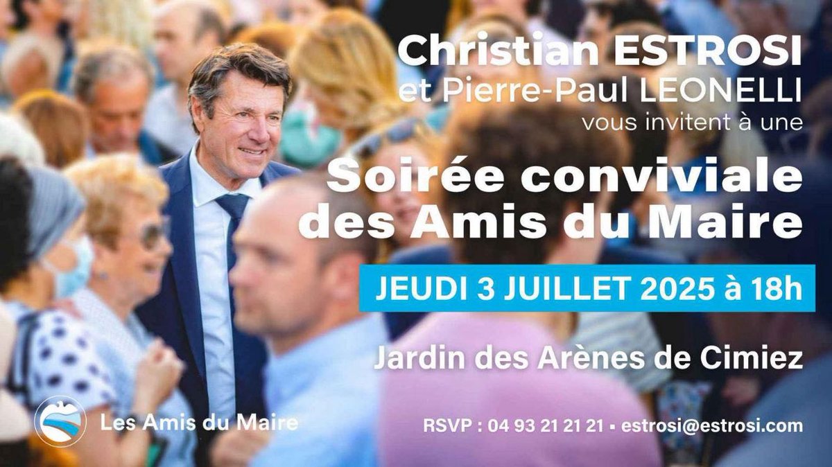 p_pradal's tweet image. 🤝 Retrouvons-nous pour un moment convivial autour de @cestrosi et @PPLeonelli !
📅 Jeudi 3 juillet à 18h
📍 Jardin des Arènes de Cimiez
Un moment pour se retrouver, partager et échanger tout simplement.