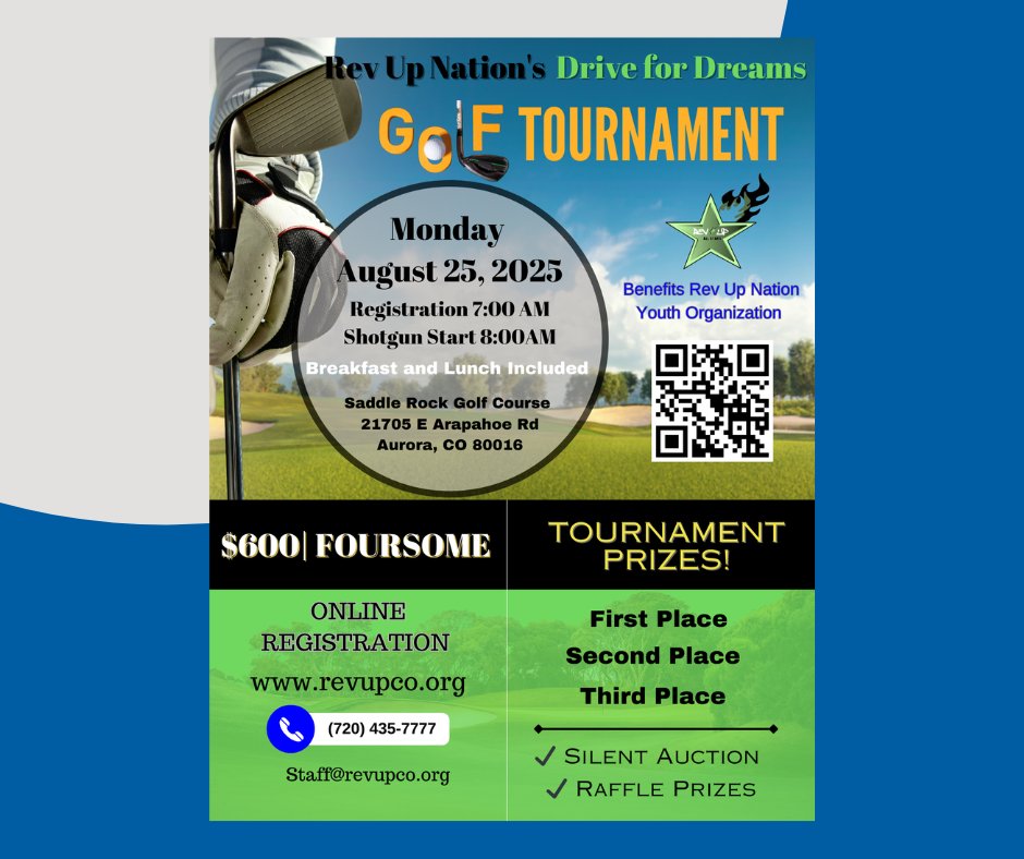 Join us for Rev Up Nation's Drive for Dreams Golf Tournament ⛳️ — where good times meet a great cause! 
Grab your team and tee off to support youth in our community! 💚
Spots are limited — register now at zurl.co/eztWD
