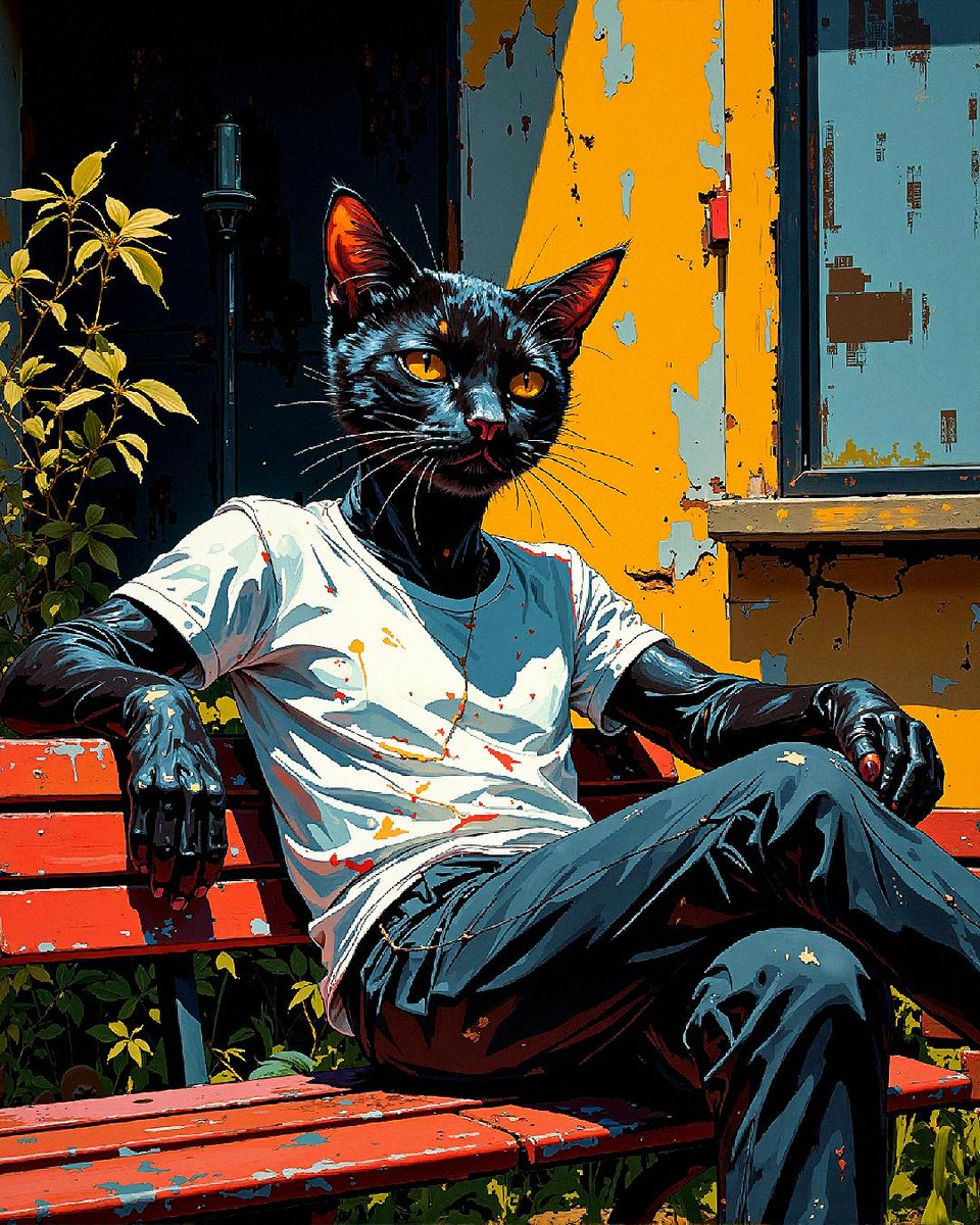 In amber glow, Felini the cat’s portrait captures feline contemplation—quiet strength and melancholy in detailed textures and light. Reflect on the stories in those eyes. #CatArt #FelinePortrait #HumanoidCat