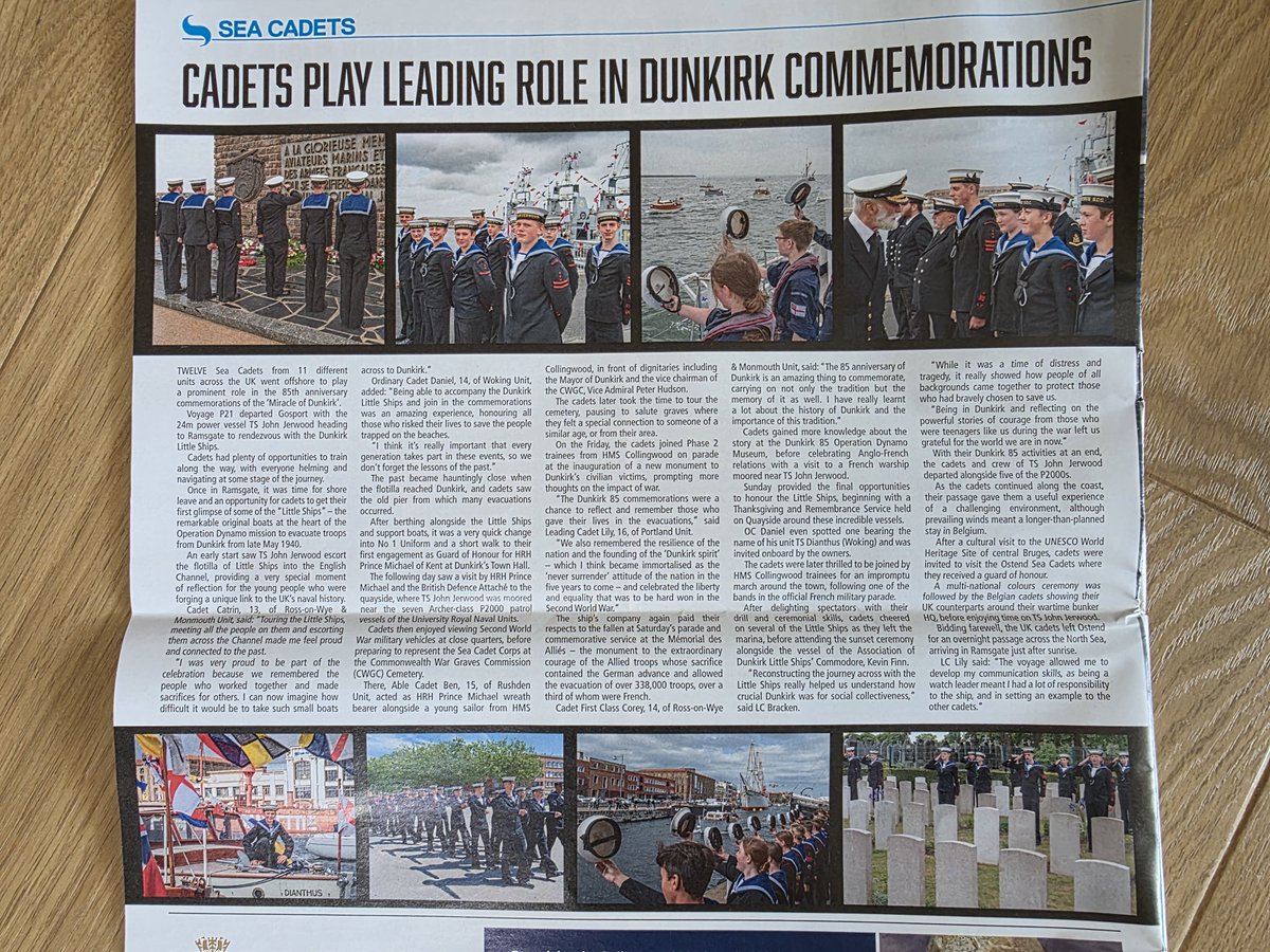An excellent write-up in July's Navy News! Great to read the comments from cadets on their incredible experience aboard the Sea Cadets' power vessel TS John Jerwood, participating in the 85th anniversary commemorations of the Miracle of Dunkirk. What an honour for these young