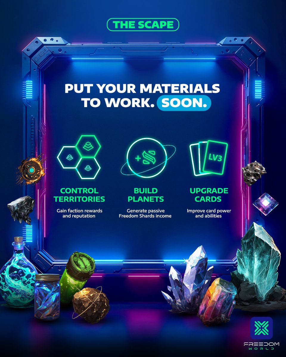 fdmetaverse's tweet image. Still collecting materials? Good. You’ll thank yourself later. It’s all going to pay off big time.
.
Tap the inventory icon (bottom left on The Scape map) to see what you’ve gathered so far.
.
Soon, you’ll be using them to:
🔥 Seize territory control and score rewards
🏗 Turn…