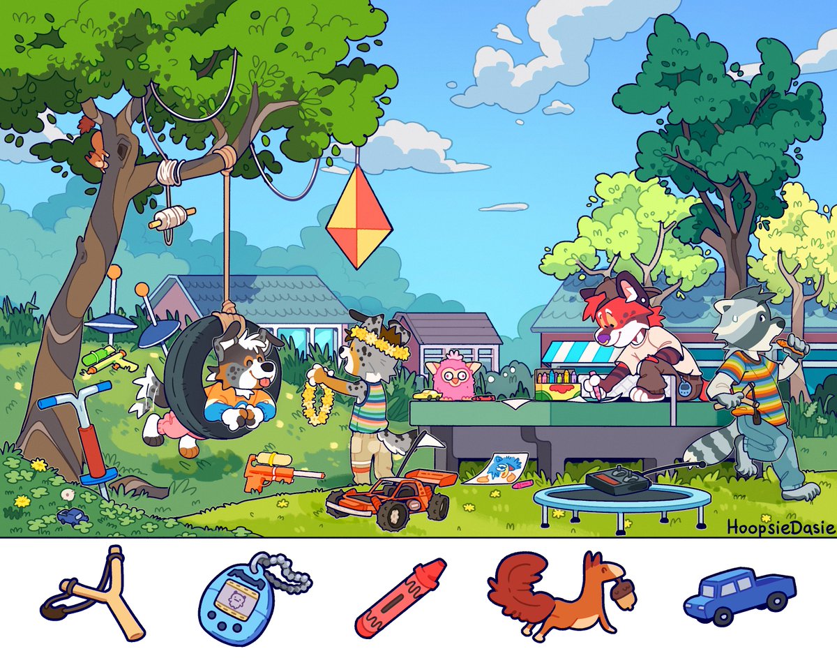 This wild commission I got to do for <a href="/HeyBayle/">BAYLE earnhardt jr</a> !

They asked I draw them and their friends as preteens, enjoying the 90’s summer at the park. And as someone born in the 2000’s I had them give me lots of little items I could display that would achieve the 90’s #nostalgia X]