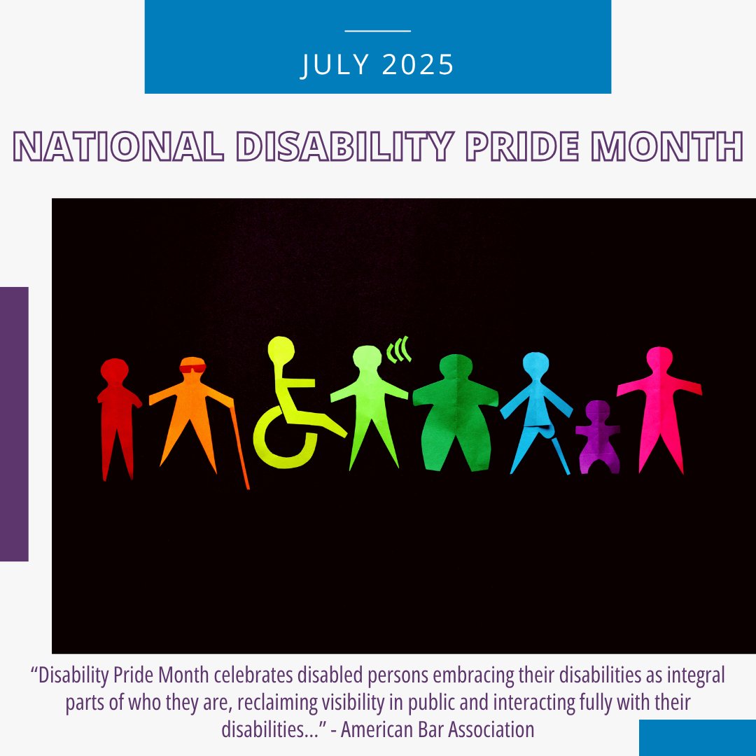 According to the ABA "Disability Pride Month celebrates disabled persons embracing their disabilities as integral parts of who they are, reclaiming visibility in public and interacting fully with their disabilities out in the open, and rejecting shame and internalized ableism."
