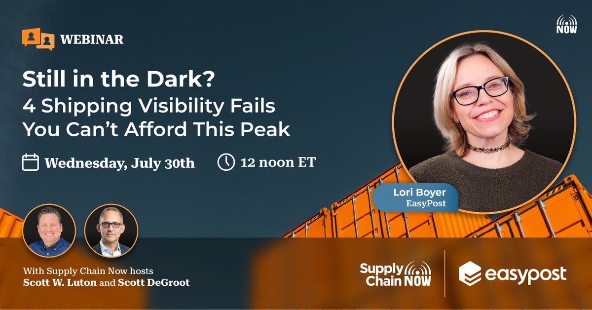 🚚 Hosts @Scottwluton &amp; Scott DeGroot team up with Lori Boyer from @EasyPost on July 30 to reveal 4 shipping visibility fails—and how to fix them fast!

🎯 Don’t miss out: hubs.ly/Q03vmKQ20