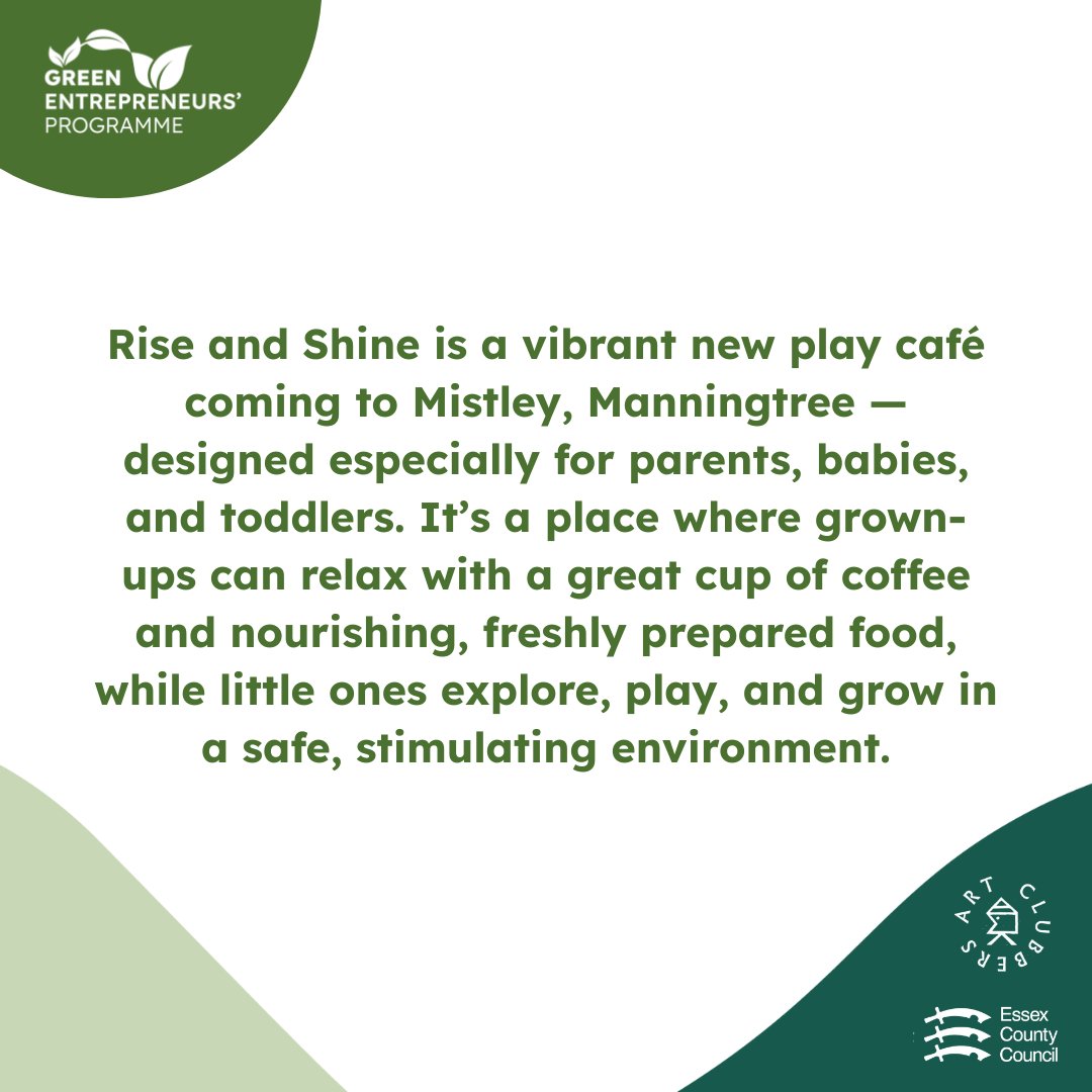 🎉SPRINT 2 WINNER🎉

The winner of £2,500 in Sprint 2 of The Green Entrepreneurs' Programme - Keeley, founder of Rise and Shine!

Find out more here! ow.ly/Iskv50WgarE

#sustainablebusiness #greenbusiness #babyfriendlycafe #playcafe #seedfunding #winner