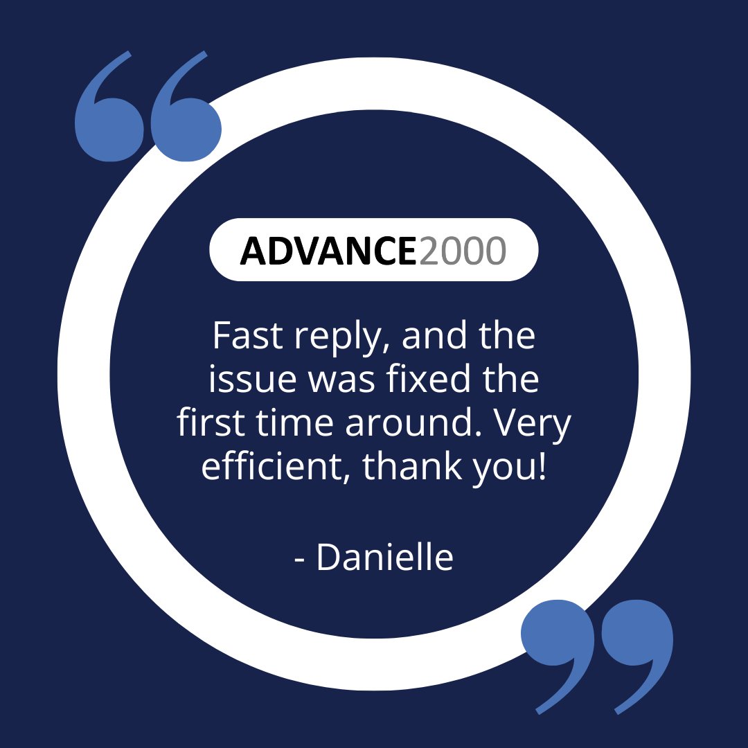Efficiency matters and our team delivers solutions that keep our clients moving forward!

#Advance2000 #HappyCustomer #EfficientService