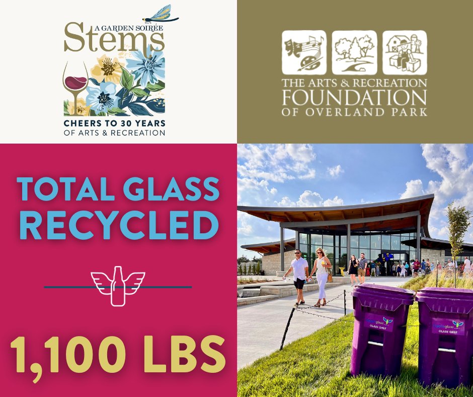 Cheers to everyone who organized and attended Stems at the Overland Park Arboretum &amp; Botanical Gardens this past Saturday! 🥂 We were able to recycle an incredible 1,100 POUNDS of glass from the garden soirée. Way to go, Ripple Makers! 💜♻️