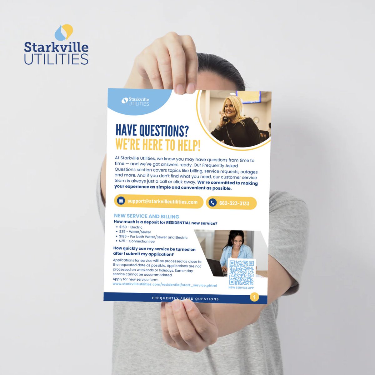 Have questions about our services? Check out our new FAQ section for info on billing, service requests, outages and more:
starkvilleutilities.com/pdf/FAQ.pdf