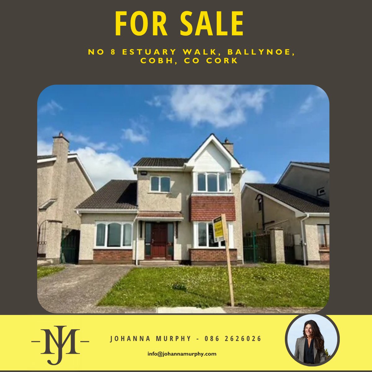 For Sale | €450,000 | 4-Bed Detached in Ballynoe, Cobh

Looking for a spacious family home in a superb location?

No. 8 Estuary Walk offers generous living space, a sun-soaked rear garden, double driveway, and lovely estuary views to the front. With 4 bedrooms, 3 reception
