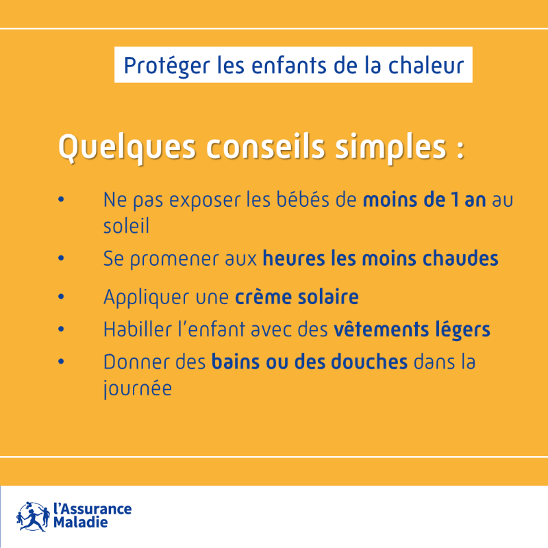 Assur_Maladie's tweet photo. #Prévention | Un épisode de chaleur persistant et précoce est en cours. Les #enfants sont très fragiles durant cette période. Il est important de les protéger.

En savoir ➕ sur : 
🚨les signes qui doivent alerter 
🌡️les conseils en cas de canicule
👶les risques de déshydratation