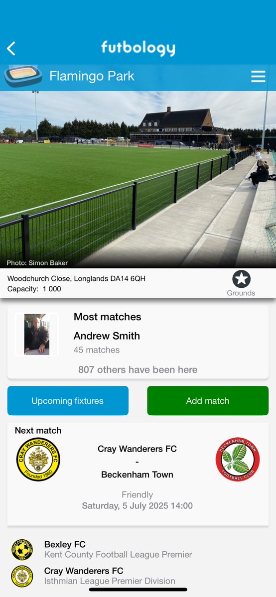 Hey <a href="/FutbologyApp/">Futbology</a>, please could you list Flamingo Park as <a href="/OfficialWands/">Cray Wanderers FC</a> Women’s home ground like the men’s team? Thanks.
