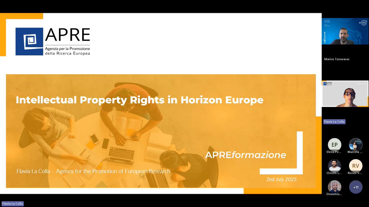 AIOBSERVER_EU's tweet photo. Very interesting webinar today by Ms Flavia La Colla from APRE in the framework of the @AIOBSERVER_EU project to @ERATOSTHENESCoE personnel, on #IntellectualProperty protection in #horizoneu projects.

#twinning #researchmanagement #researchadministration

@EU_Commission https://t.co/kZEQsJ1LER